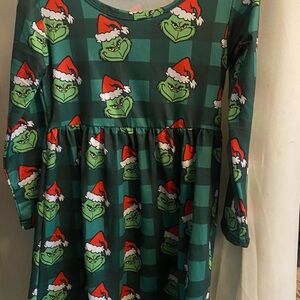 Green and Red Kids Dress with Santa Hat Design